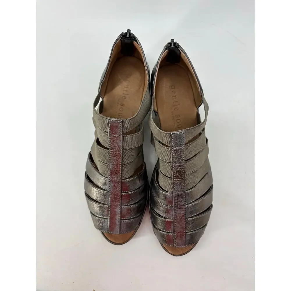 Gentle Souls Womens Size 7.5 Lana Metallic Sandals Wedge Elastic